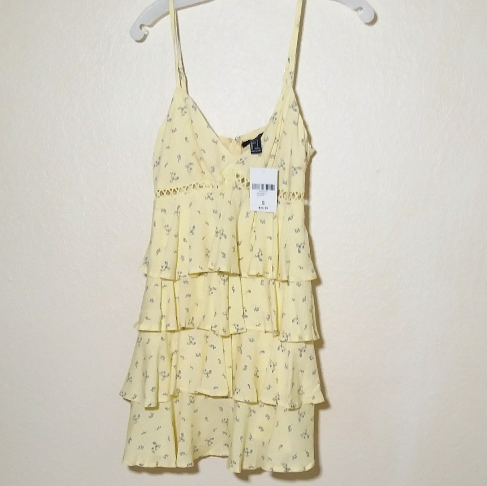 Yellow Floral Ruffle Tiered Babydoll Dress - Picture 2 of 4